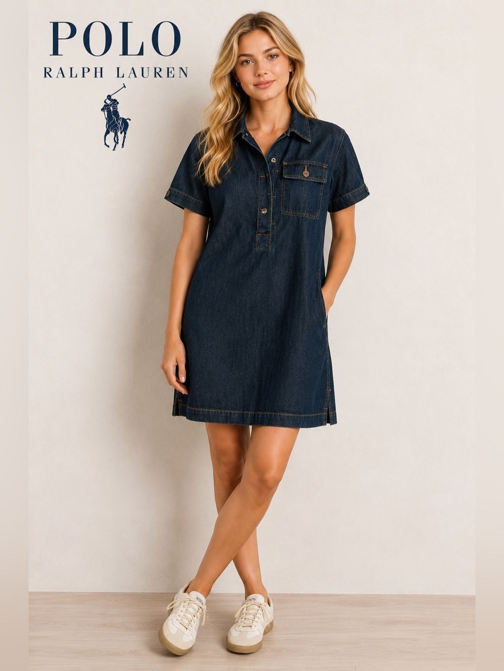 Vintage Polo Ralph Lauren Denim Shirt Dress | Dark Wash | Utility Pocket